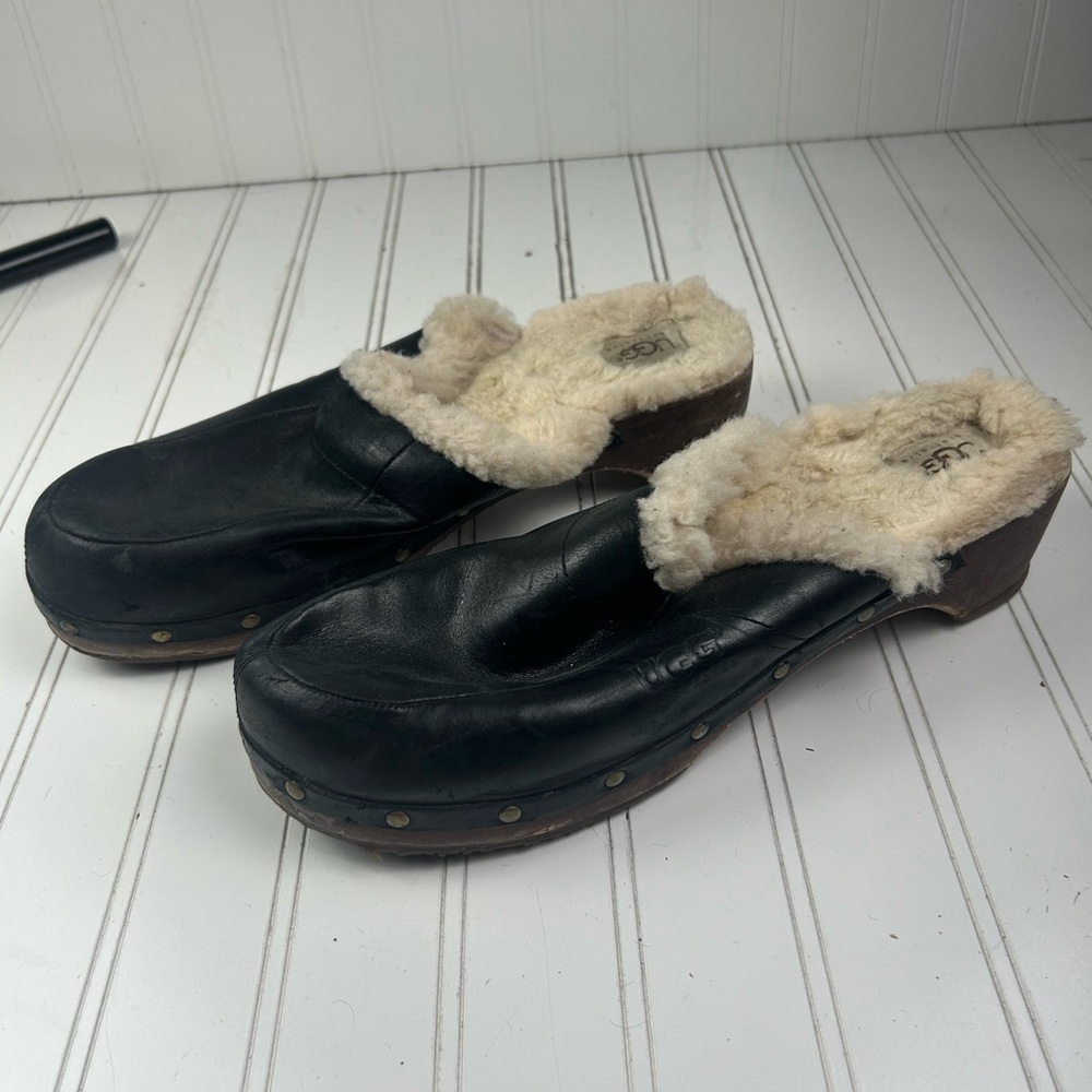 UGG VINTAGE Australia Kalie Sheepskin Studded Wooden Clogs Women’s Size 12 - Picture 4 of 9
